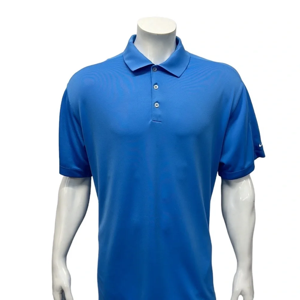 Nike Golf Dri Fit Performance Solid Carolina Blue White Men's Polo Shirt Size XL